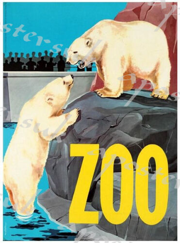 Vintage Kopenhagen Zoo Eisbären Poster A3/A4 Druck - Bild 1 von 1