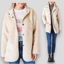 Dylan Lux Suede + Sherpa Jacket Womens L Reversible Coat Cream Fuzzy Snap Button