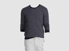 $200 Bloomingdale's Mens Blue Striped Crew-Neck Cotton Cashmere Sweater Size 2XL