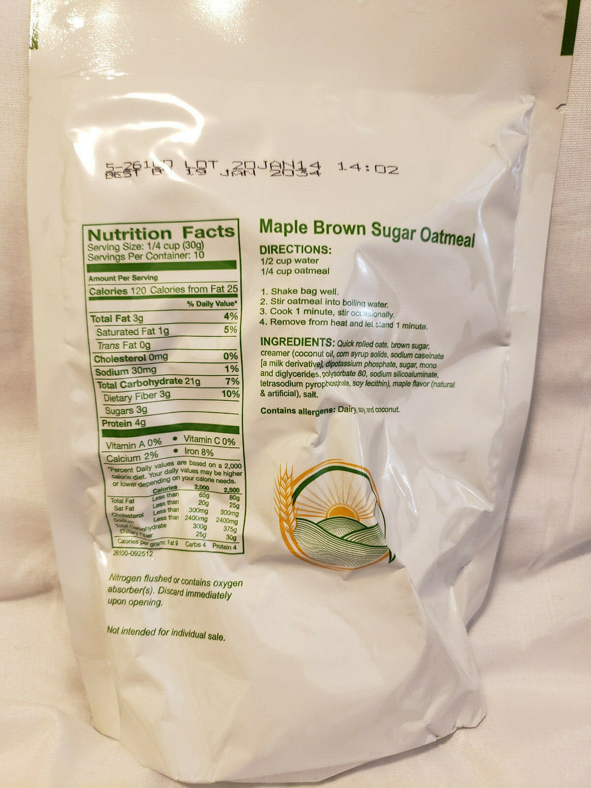 In Stock - Freeze Dried Maple Brown Sugar Oatmeal 10 Servings Per Pouch