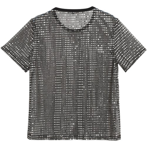 Mens Top Shiny T-shirt Sequin Blouse Theme Parties Costume Ultra-thin Tee Club - Picture 10 of 33