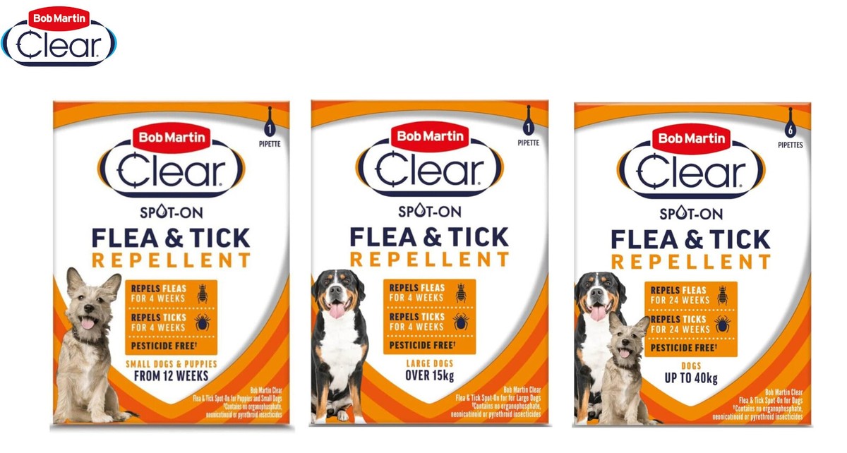 BOB MARTIN CLEAR SPOT ON FLEA TICK REPELLENT DOG PUPPY REPELS FLEAS  TICKS