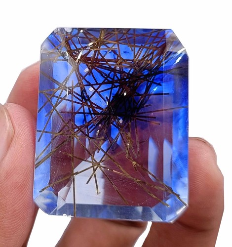 168 CT Top Quality Rutilated Quartz Bi Color Certified Emerald Cut Gemstone 24JL
