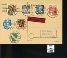 BM4857, All. Besetzung, Franz. Zone, Baden,  o, MF  auf PK (Eilboten),S&auml;ckingen