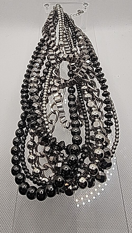 Brutalist Statement Collar Layered Silver Tone Ch… - image 12