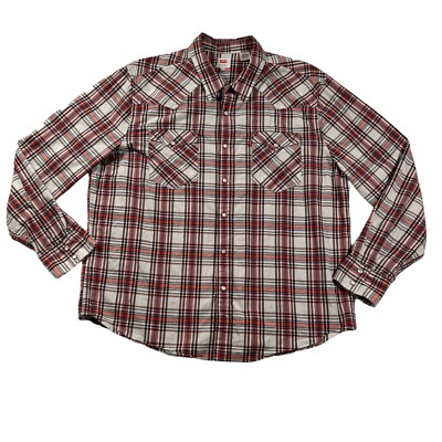 Levi's Shirt Men's Long Sleeve Pearl Snap Up Collared Western Red Blue White 2XL