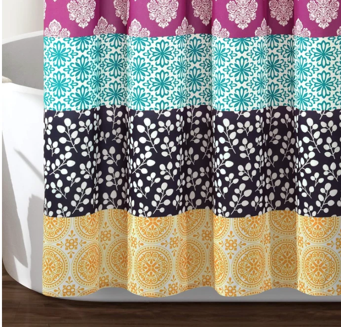 #1 Cortina de Ducha Bohemia Rayas Turquesa/Naranja Anthropologie Boho Quatrefoil Foto 3 de 4