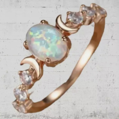 2Ct Oval Cut Fire Opal Moon Accent Retro Style Wedding Ring 14K Rose Gold Plated