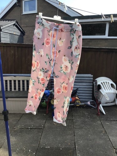 Pale pink floral trousers 10-16 | eBay