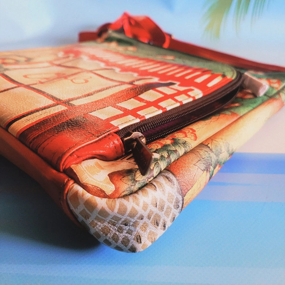 Nuevo Bolso Bandolera Anuschka Café Vespa Cartera Cuero Pintado a Mano BOLSILLOS 7296 Foto 4 de 4