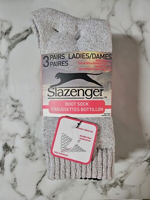 3 Pairs Slazenger Ladies Boot Socks Black / Gray Shoe Size 4-10, Sock Size 9-11