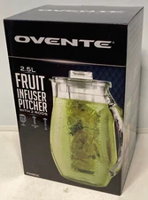 Ovente Fruit Infuser Water Pitcher w/ Stirrer & Ice Rod No-Slip Handle Drip-Free