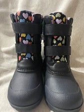 NEW Carter's Kid Navy Blue Grey Waterproof Strap Fleece Lined Heart Snow Boot