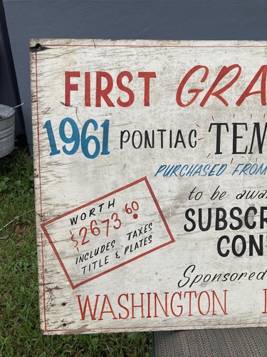 Vintage 1961 Pontiac Tempest Grand Prize Adv. Sign Washington Daily Times Rare - Picture 3 of 19