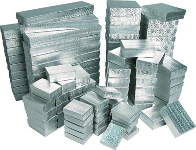 Silver Cotton Filled Gift Boxes Jewelry Packaging Foil Swirl Box 10 100 Pc