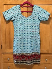 Vibrant Sky Blue Kurta Delicate Details Women  s Indian Dress Shirt