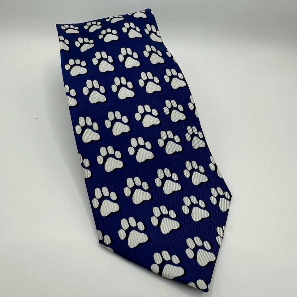 Corbata Wild Ties para hombre estampada de patas de perro azul blanco seda especial corbata para el cuello Foto 3 de 4
