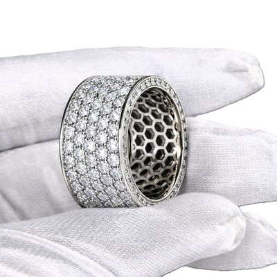5 Row Wedding Band Ring 4Ct Round Cut Lab Created Diamond 14K White Gold Fn. Men