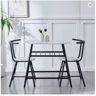 Weißer kleiner Esstisch und Stühle 2er Set kompakt 3-teilig Küche Frühstück