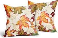 Fall Leaf Pillow Covers - 18x18 Inch Set of 2 Maple Leaf Throw Pillowcase Cotton