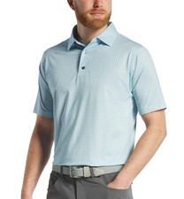 FootJoy Mens Leaf Print Lisle Golf Polo Shirt Top Lake Blue/White - Choose Size