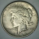 1921 Silver Peace Dollar $1 US Type Coin Circulated Damaged Extra Fine Dings