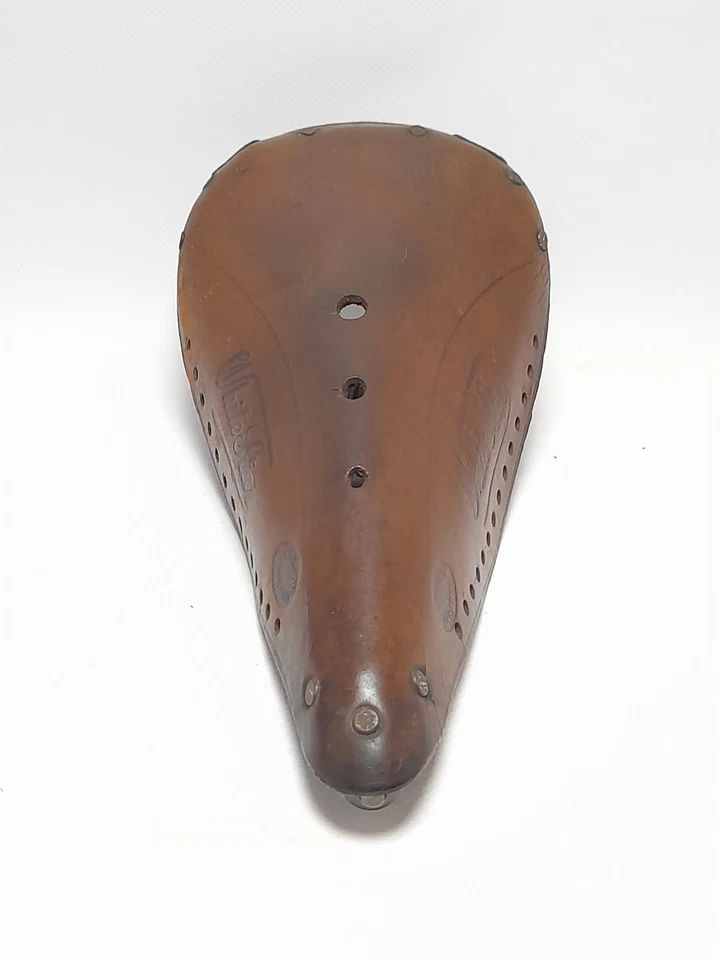 Selle Ancienne CUIR WHITE STAR Vélo Ancien - Photo 4/4