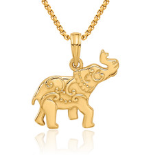 14K Solid Yellow Gold Elephant Necklace