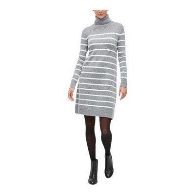 J. Crew Women s Gray White Turtleneck Relaxed Fit Cozy Sweater Dress Extra Small