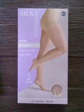 SILK IMPRESSIONS XXXL SHEER SHIMMER HIGH WAISTED PANTYHOSE 20D BEIGE 2PK
