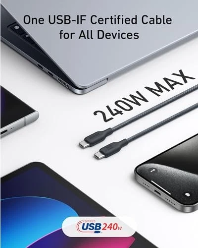  Cable USB C, 240W Bio-Trenzado Tipo C Cable de Carga Rápida para 10 pies 1 Negro Foto 4 de 4