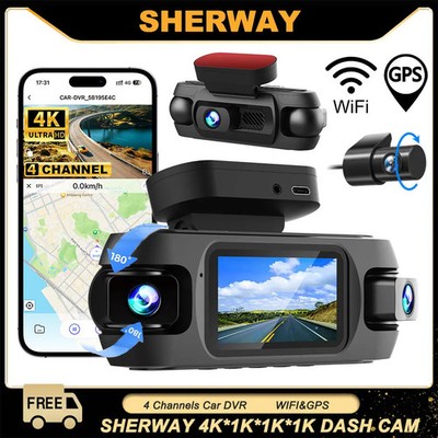 4CH 4K Dash Cam Front Left Right Rear 360° View Dash Camera Wifi GPS WDR Car DVR