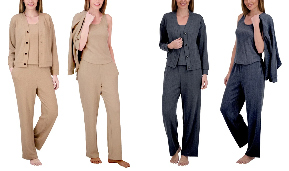 【新品】Trois Logo Bicolor Rib Knit Set Live2Lounge Women's 3 Piece Textured Cable Knit Lounge Set