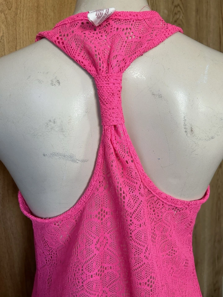 Z OP Hot Pink Floral Swimsuit Beach Tank Cover Up T Back See Thru Lace S B6 113 - Image 4 of 4