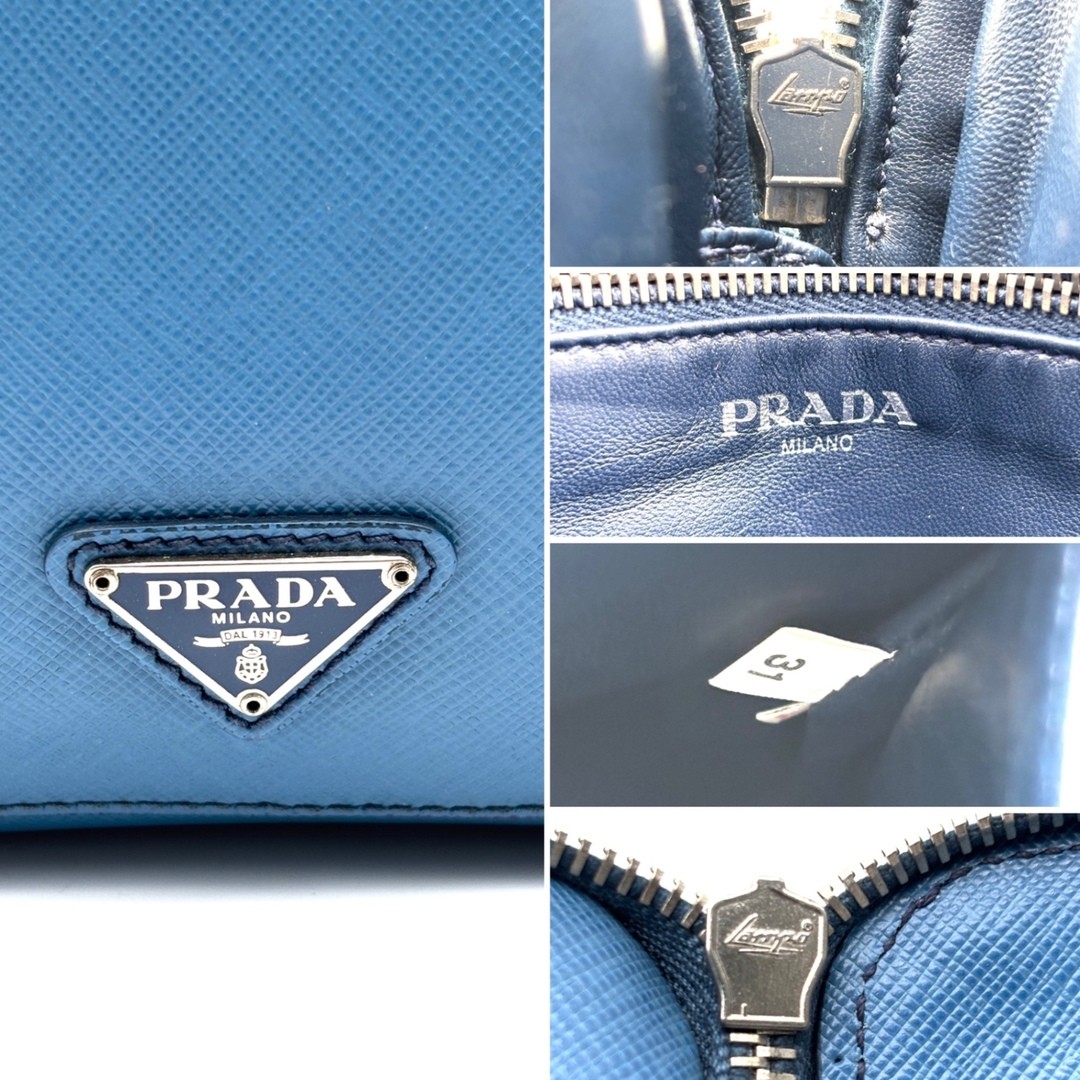 PRADA VR0052 Saffiano Leather Sky Blue Clutch Bag Men’s Travel Business thumbnail 10