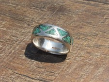 VINTAGE STERLING SILVER NATIVE RING CRUSHED TORQUOISE BAND SIZE 10.5 .925 NICE