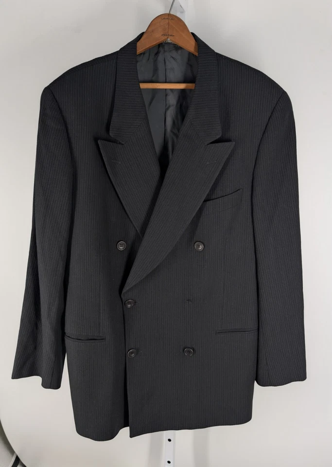 Vintage Calvin Klein Collection Blazer Mens 42R Italy Double Breasted Pinstripe  - Image 2 of 4