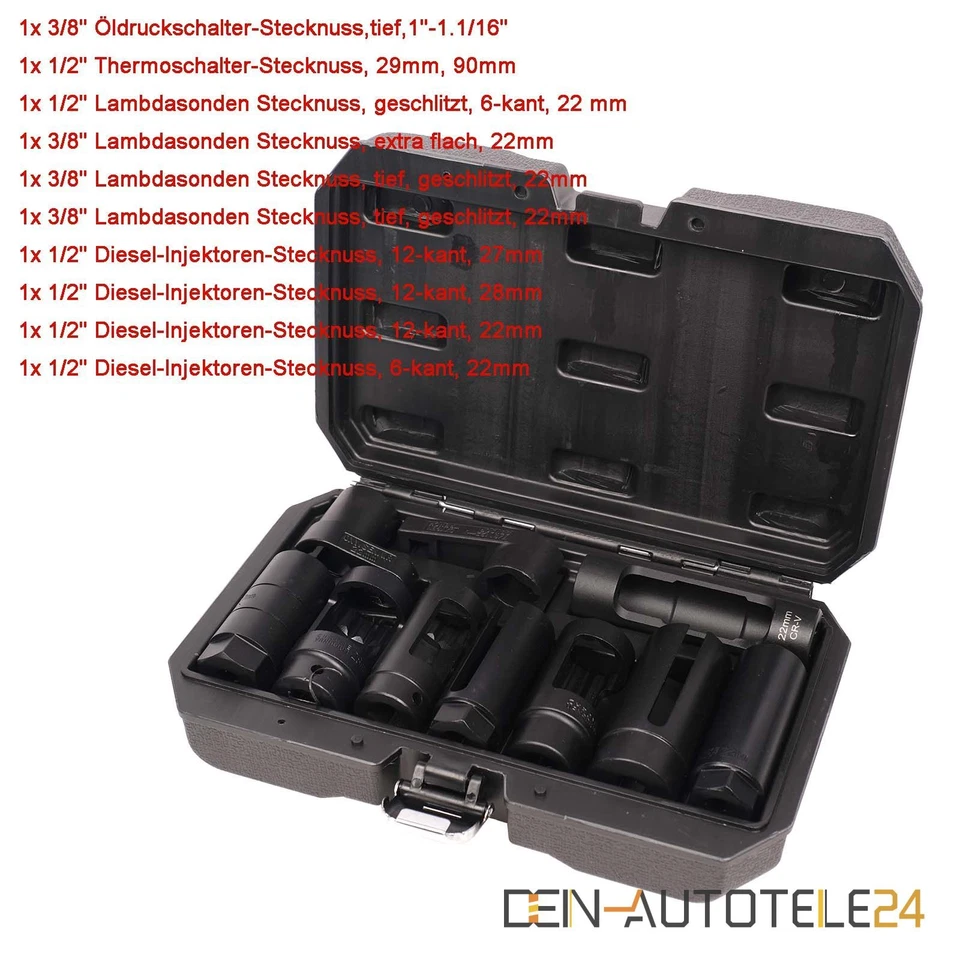 10tlg Lambdasonden Schlüssel Lambdasonde Werkzeug Steckschlüssel Stecknüsse Nuss