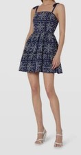  395 Milly Women's Blue Easton Tiered Eyelet Mini Dress Size 2