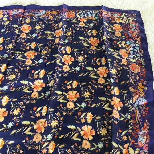Blue Floral Embroidered Wrap 100% SILK Artisan 20” India Vismaya Nova m23 - Picture 8 of 10
