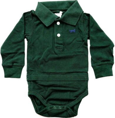 Wes & Willy Boys Jack Thomas Green  L/S Plaid Polo Body Suit