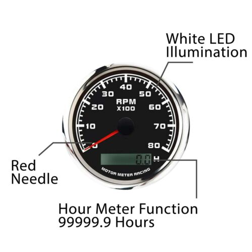 W PRO 85mm Tacómetro 8000 RPM Medidor de Hora Impermeable Coche Marino Barco Gas Diesel - Imagen 4 de 13