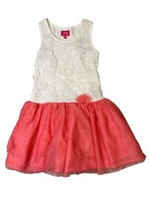 Pinky Girls' White Coral Sleeveless Dress 5Y Floral Lace  Tulle Skirt