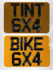 Motorcyle Motorbike Novelty 3D Gel 6x4" Show Number Plate 2 Rows Yellow / Tinted