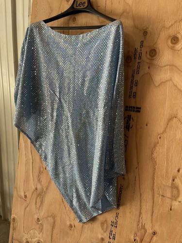 Silver & Blue Capelet Glitzy Evening Wrap VTG Disco Style Sequin Poncho Cape - 第 7/7 張圖片