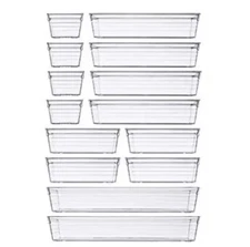 14 PCS Clear Plastic Drawer Organizer Tray for Makeup, Kitchen Utensils, Jewe...