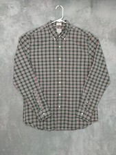 J CREW Shirt Mens Large Gray Plaid Secret Wash Organic Cotton Slim Fit Button