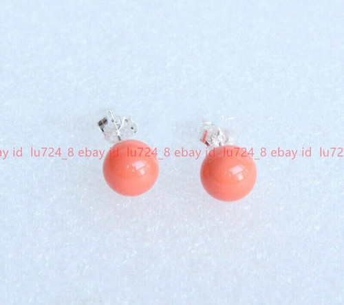 Beautiful 10mm Pink Shell Pearl Round Gemstone Beads Silver Stud Earrings - Picture 4 of 12