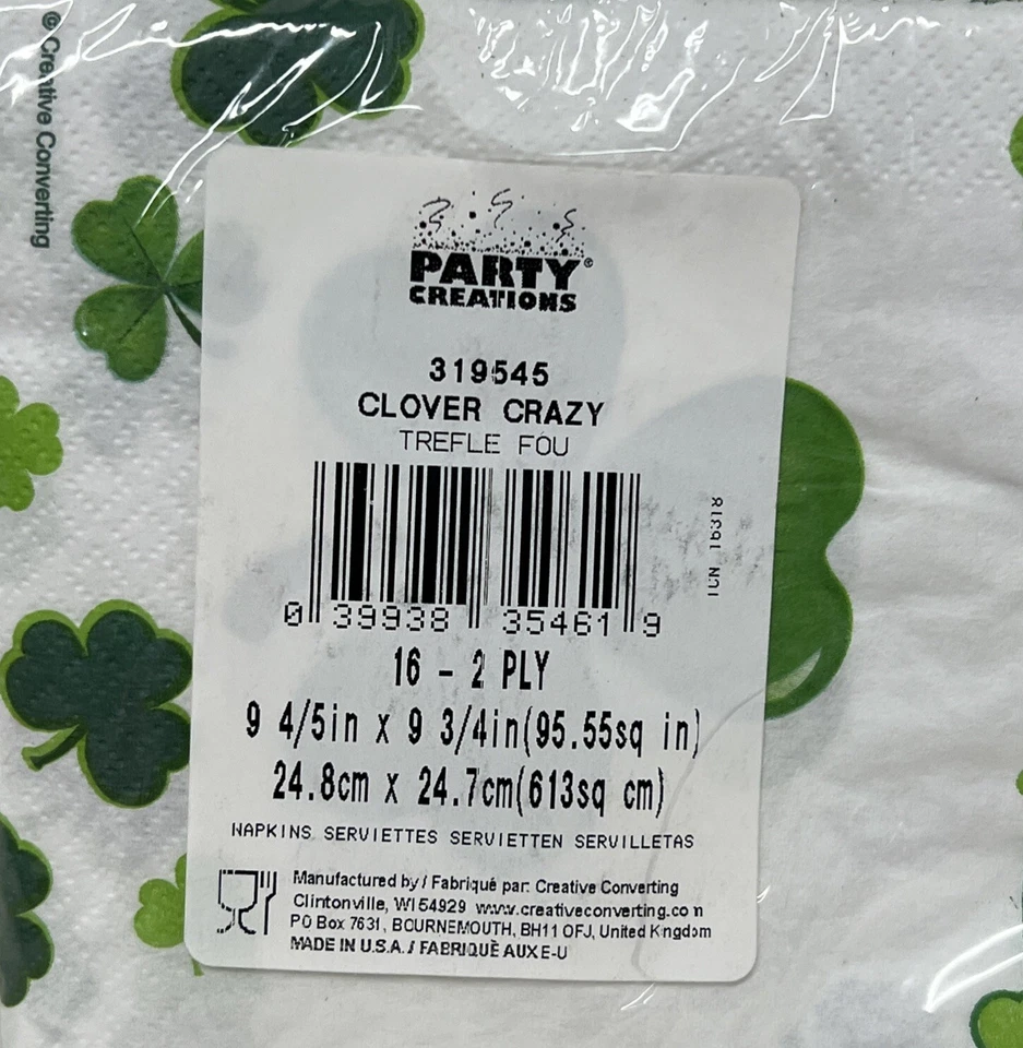 St Patrick's Day Clover Crazy Beverage Paper Napkins 16 Pack Party Tableware - Image 2 of 2