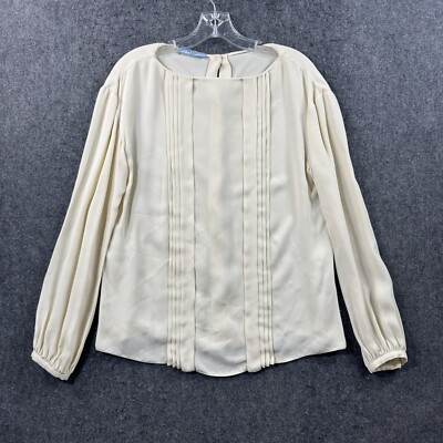 Prada Milano Blouse Women s 40 Ivory Viscose Pleated Buttons Long Sleeve